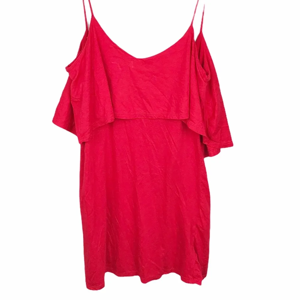 Blue Life Oversized Ruffle Flounce Tank Top Red - Image 7
