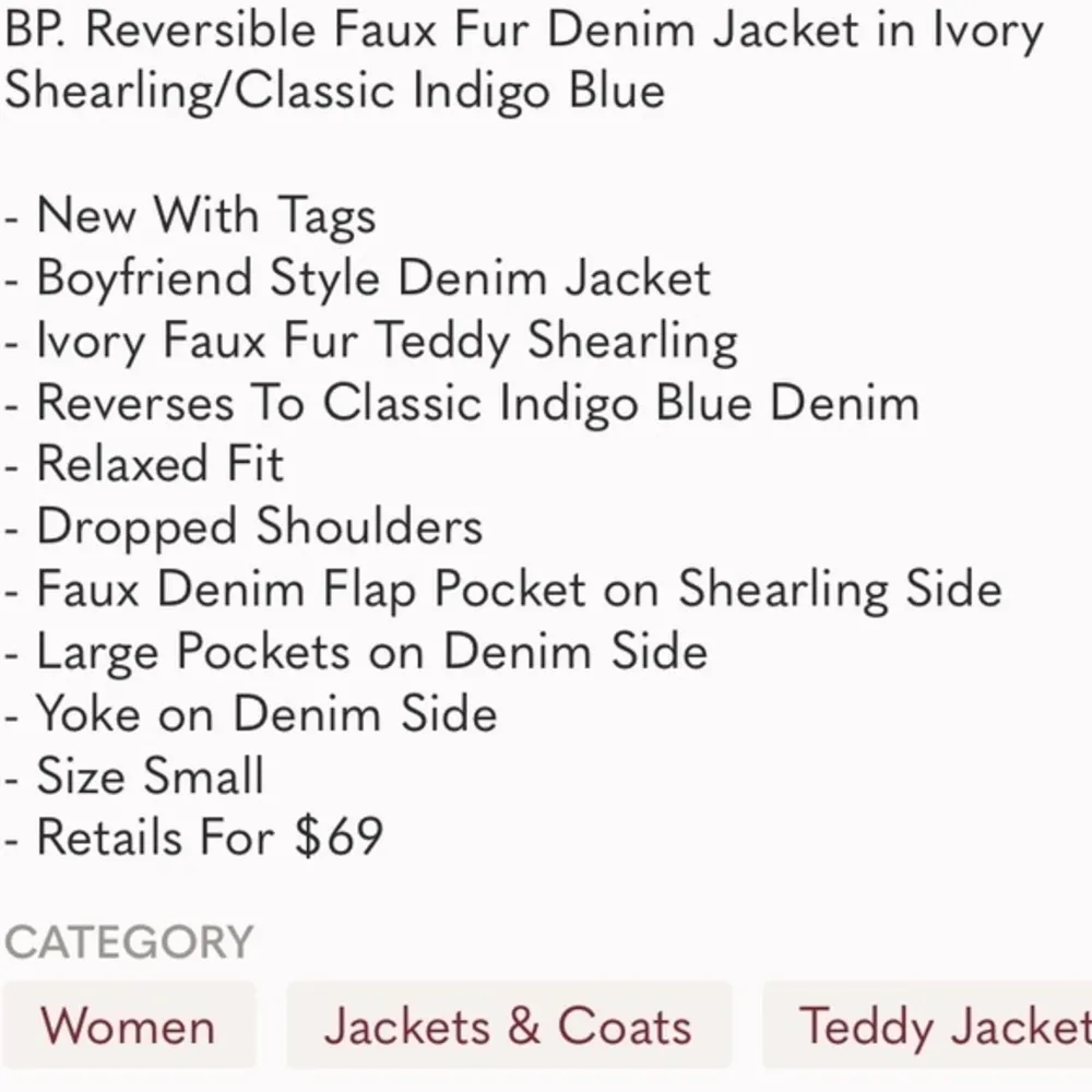 🆕 BP. Reversible Faux Fur Denim Jacket in Ivory Shearling/Classic Indigo…​​​ - Image 12