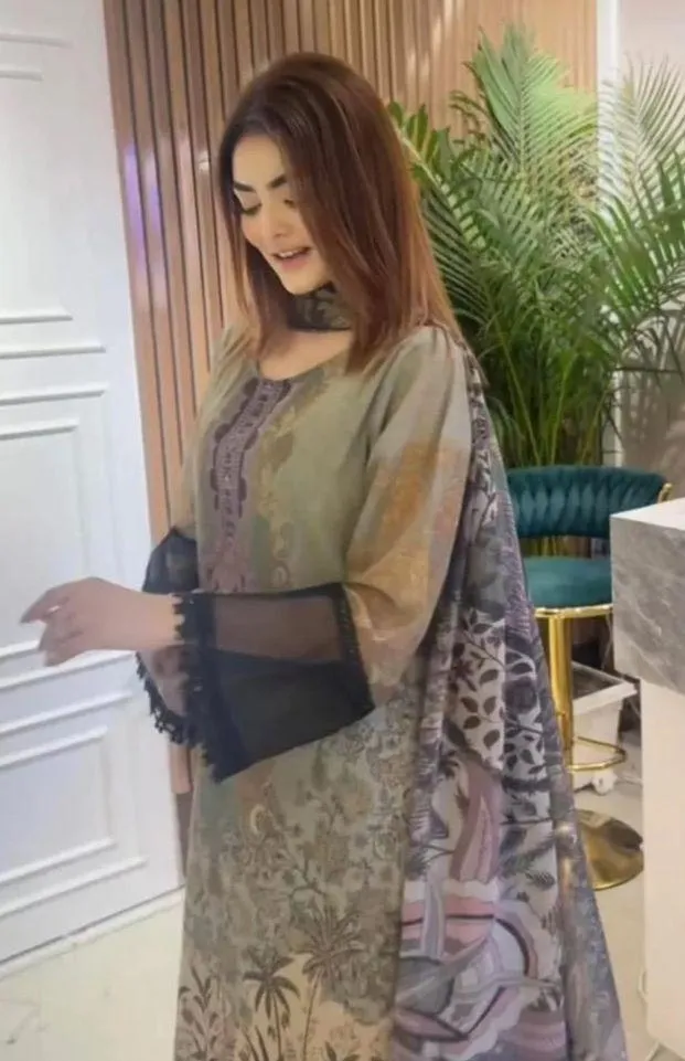 Bollywood design chiffon 3pc kamiz set Indian Pakistani Green Size L - Image 6