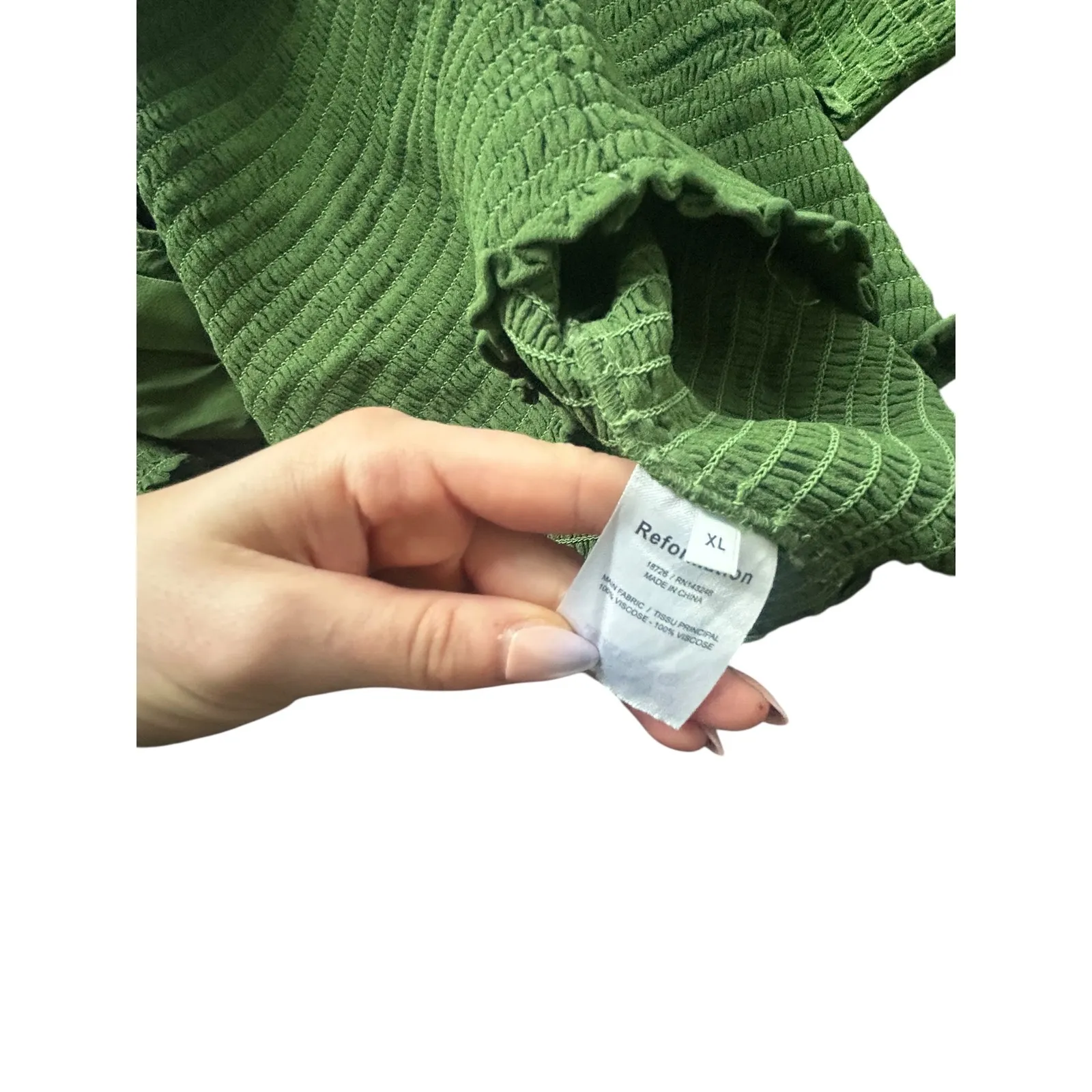 Reformation Pinto Smocked Square Neck Top Green Long Puff Sleeve XL - Image 8