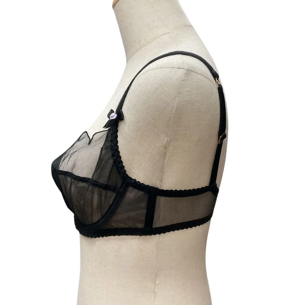 Agent Provocateur Women's Lorna‎ Lace Plunge Underwired Bra Size 32DD Black Mesh - Image 4