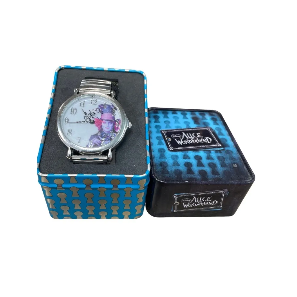 Disney Alice In Wonderland Mad Hatter silver metal quartz watch SKU 9689 - Image 2