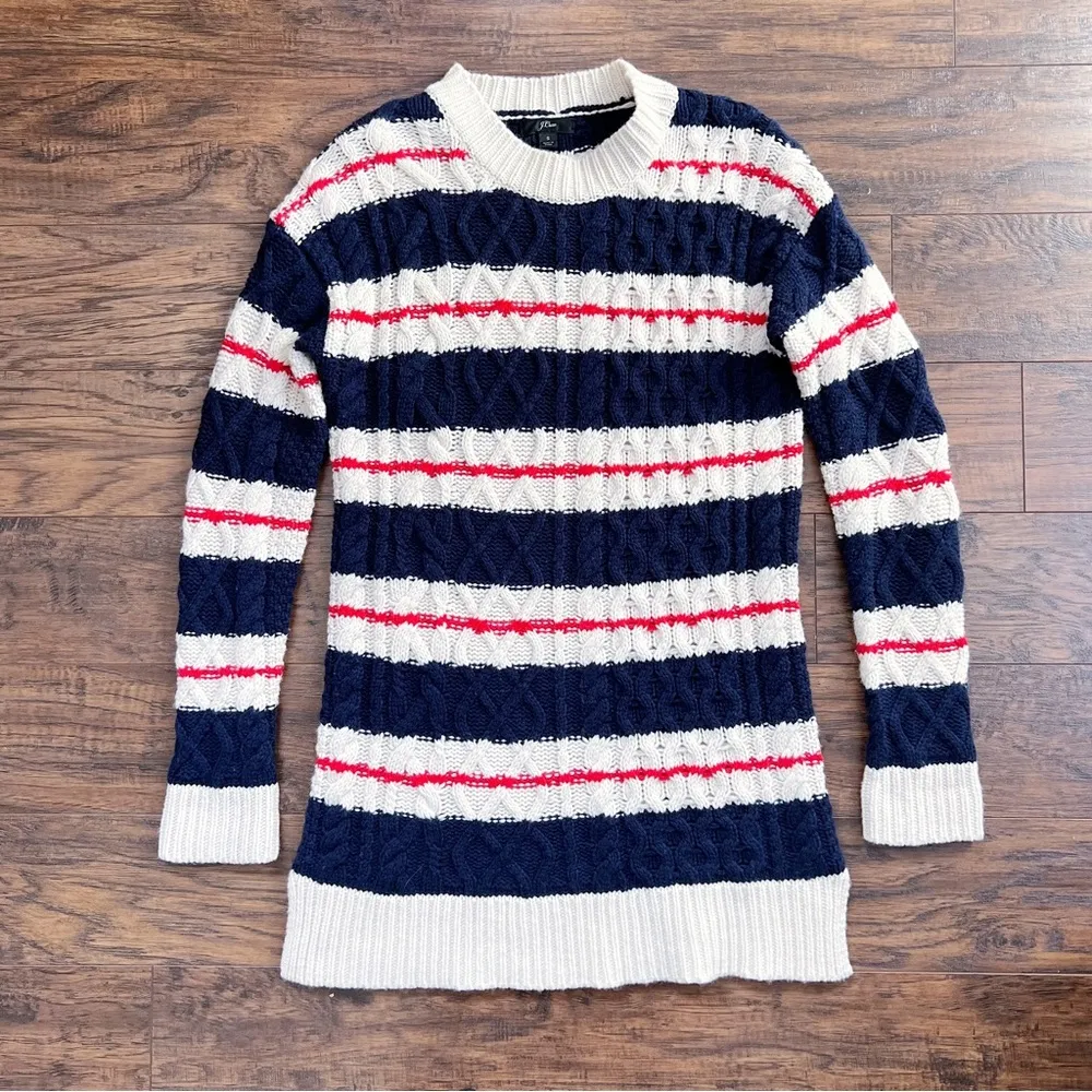 J Crew • Gabby Striped Cable-knit Sweater tunic merino wool navy cream red - Image 3