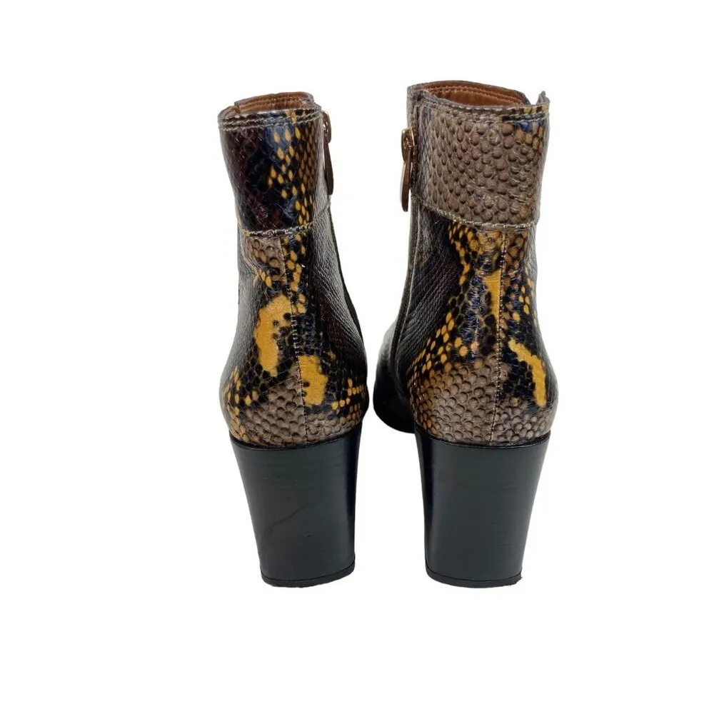 *Franco Sarto Leather Generous Faux Snake Skin Bootie Womens 6 Black Gold Heeled - Image 5
