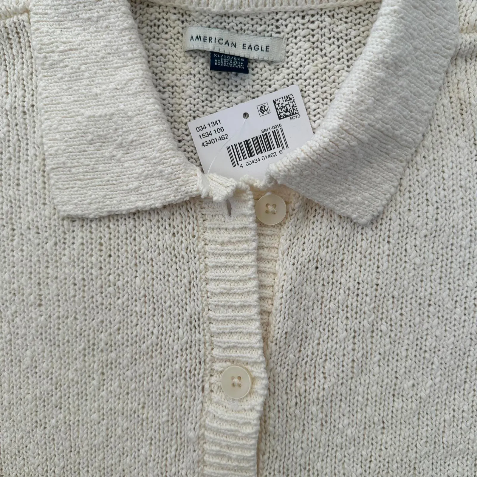 AE Cotton Short-Sleeve Collared Button-Up Cardigan American Eagle Cream NWT XL - Image 8