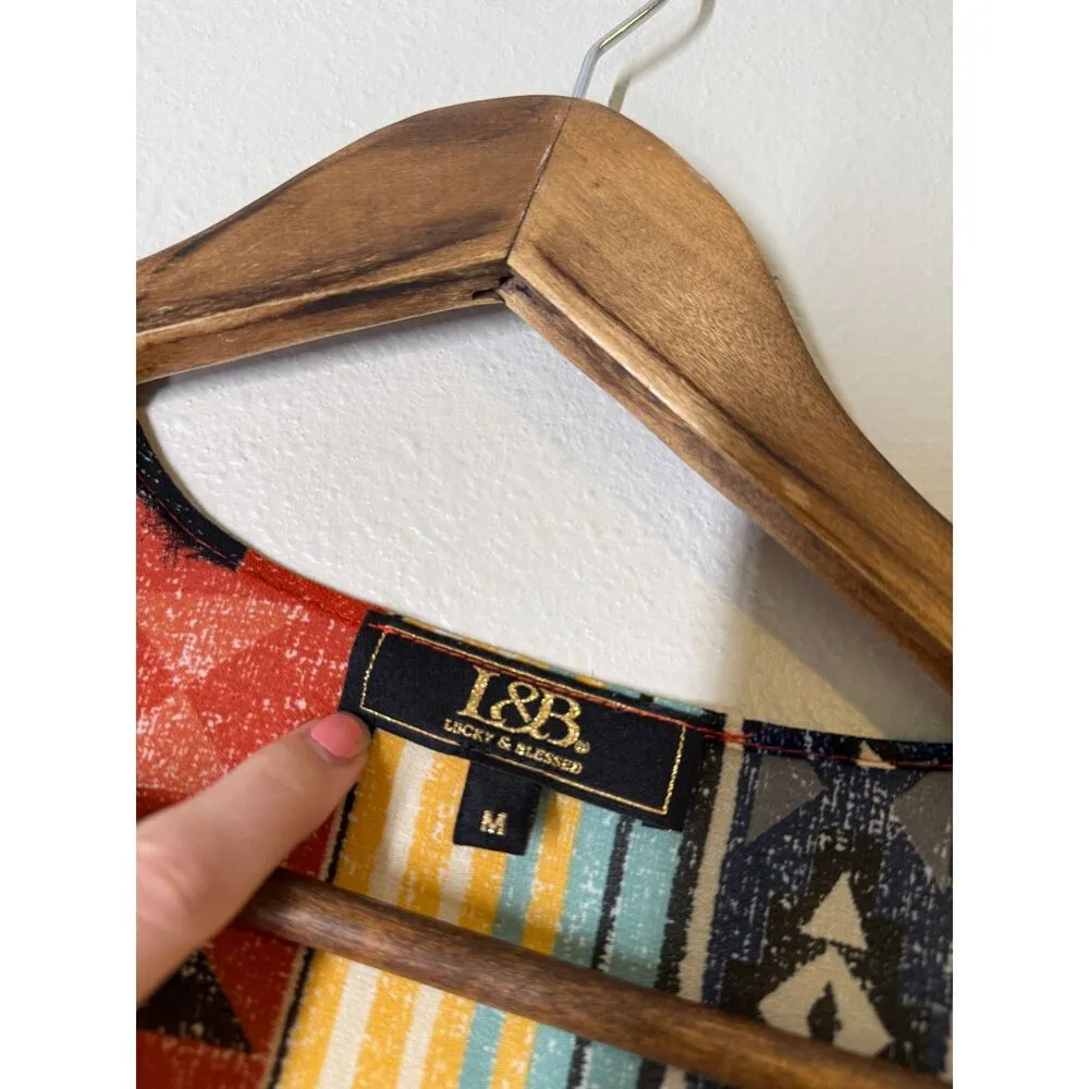 Lucky & Blessed Aztec Print Midi Length Summer Cardigan Sz M Swim Cover Western Yellow Size M - Image 4