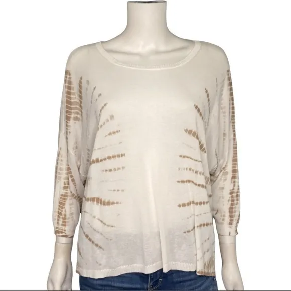 525 America Tan Beige Tie Dye Dolman Knit Top Size M Boho Oversized Lightweight White - Image 2