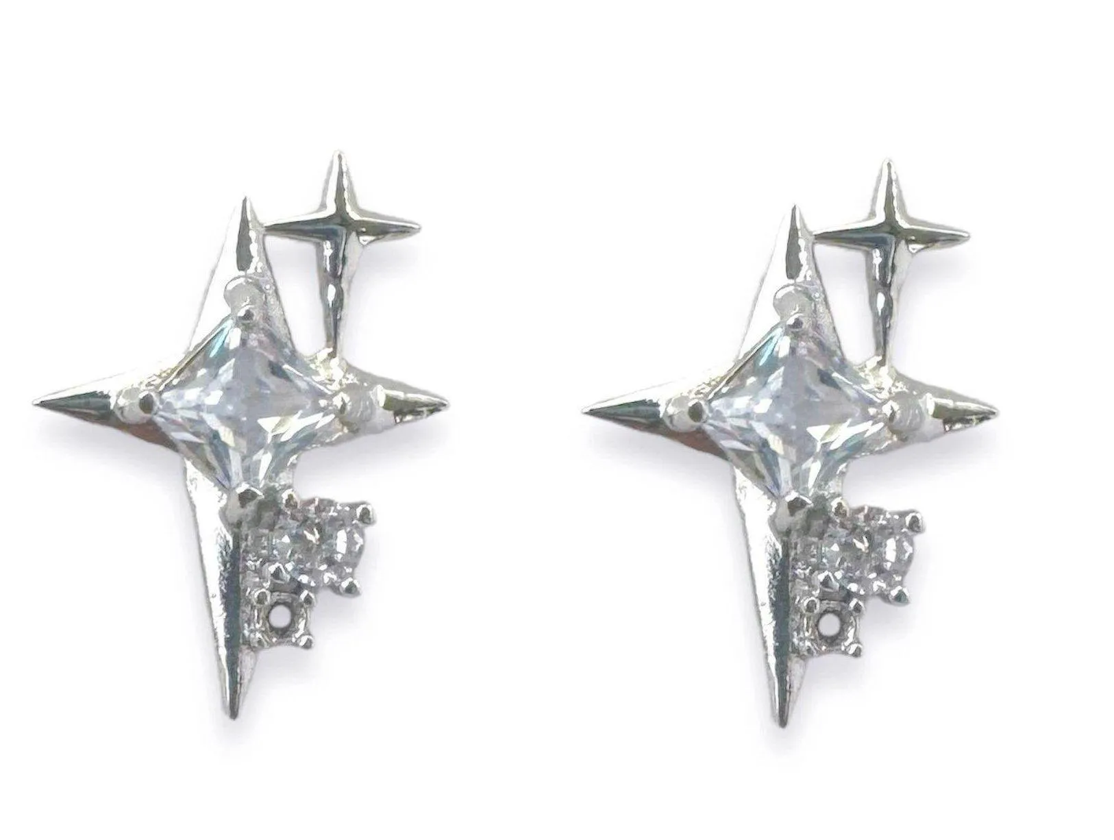 CZ Cubic Zirconia Star Stud Earrings for Men Women Hip Hop Unisex Style Silver - Image 6
