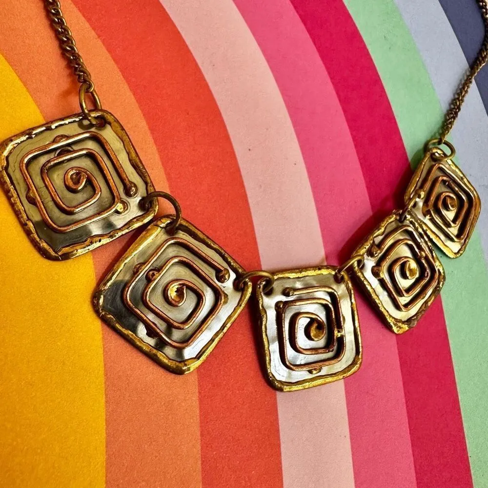 Silver/gold/copper tone square necklace Silver - Image 3