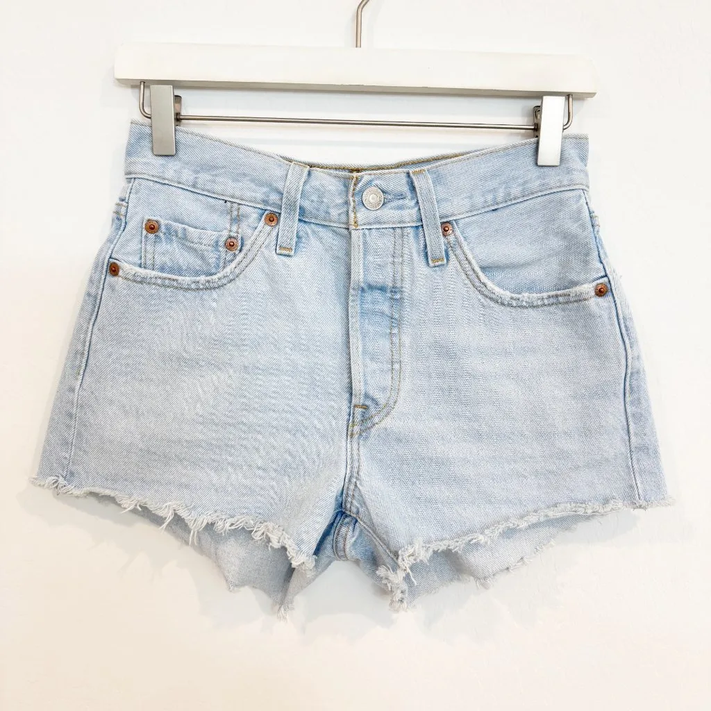Levi’s 501 Button Fly Denim High Rise Cut Off Blue Jean Shorts Casual Western 25 - Image 3