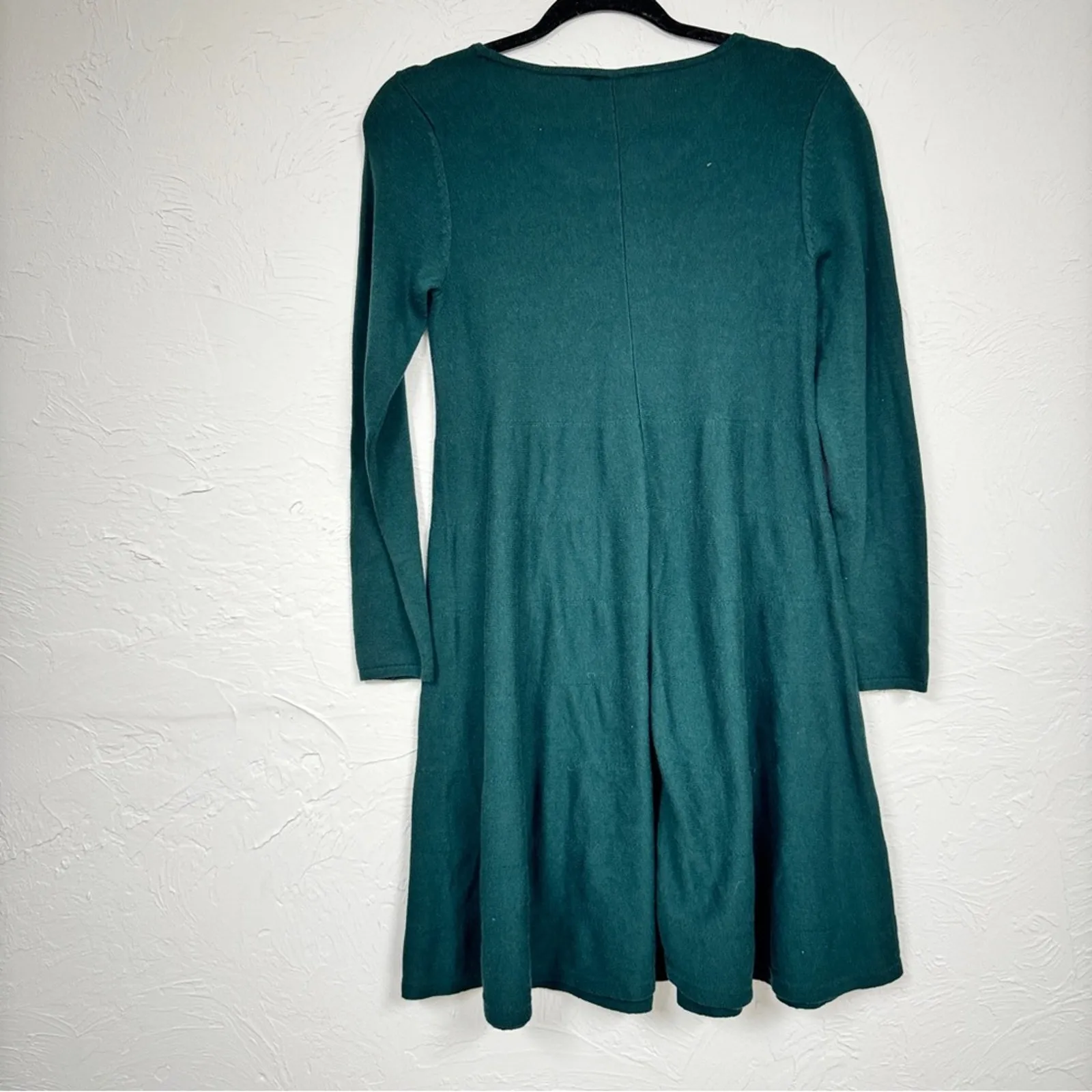 J Jill Green Long Sleeve Mini Sweater Dress Womens XS Preppy Fall Forest A Line - Image 3