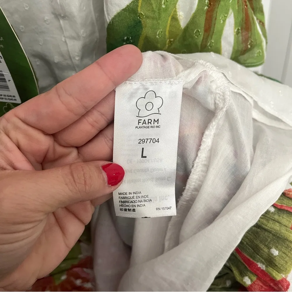 NWT Farm Rio Dress MIXED WHITE PRINTS Layered Dress Off White smocked tie strap - Image 4