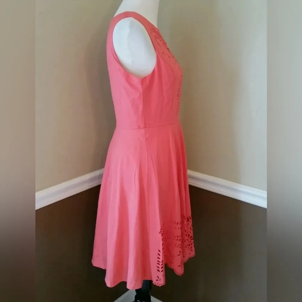 Coral Eyelet Cutout Fit & Flare Modcloth Cocktail Party Dress by She + Sky - Image 4