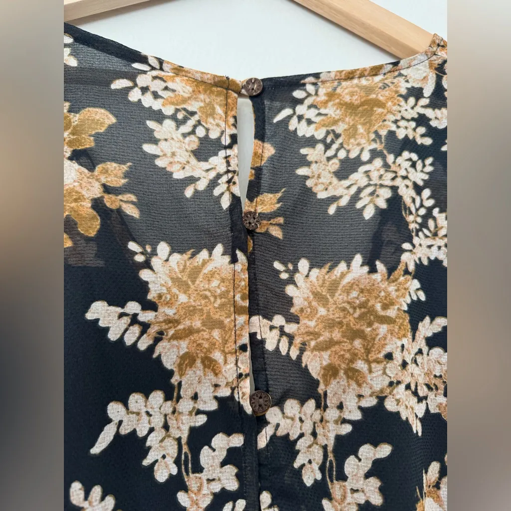 Free People Small Romper Jumpsuit Floral Sheer Lined Shorts Long Sleeve NYEParty - Image 5