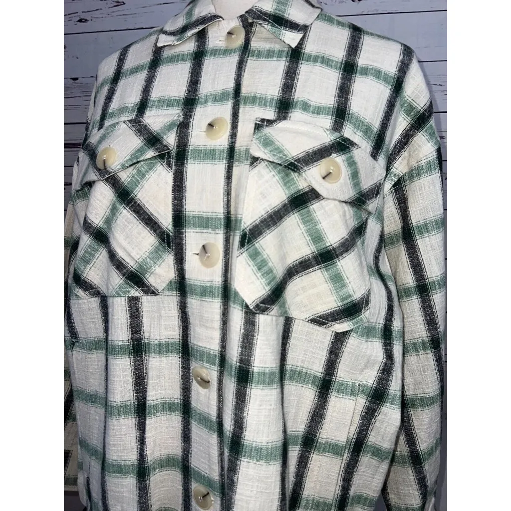 ZARA Shacket Jacket Green Plaid Overshirt Button Front Shirt XS Extra‎ Small - Image 9