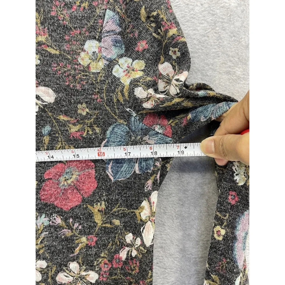 Disney Lauren Conrad Blouse Lace Hem Floral Long Sleeve Medium Floral - Image 6