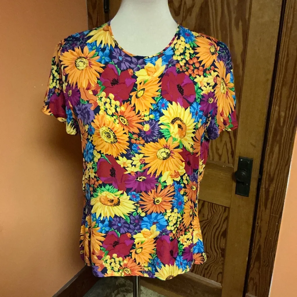 Vintage Anne Klein II Silk Floral Blouse | Bold Sunflower Print Top - Image 5