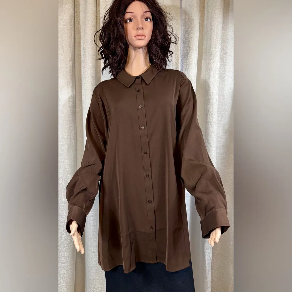 🤎 Susan Graver 2-Piece Button Front Blouse & Printed Sheer Overlay – Size 2X - Image 7