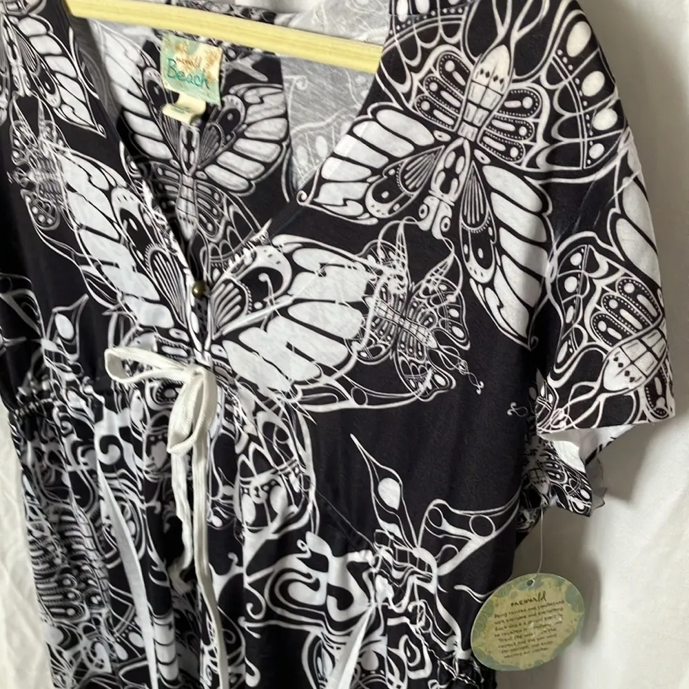 OneWorld Beach Monarch Butterfly Patterned Coverup- Hood- Drawstring waist- S - Image 14