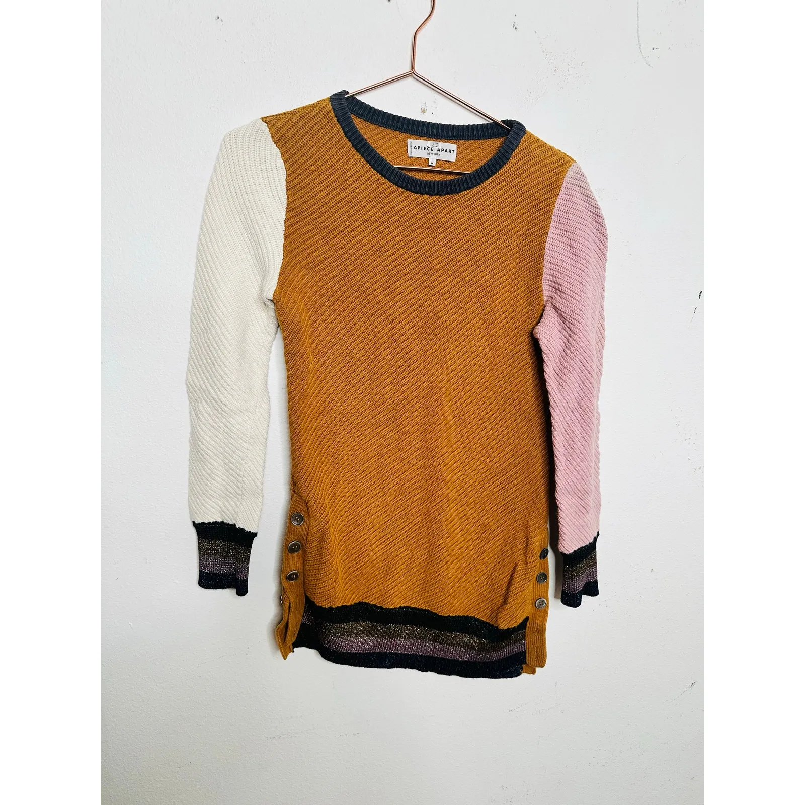 APIECE APART Orange 100% Cotton Almeria Side Button Side Sweater size Medium - Image 3
