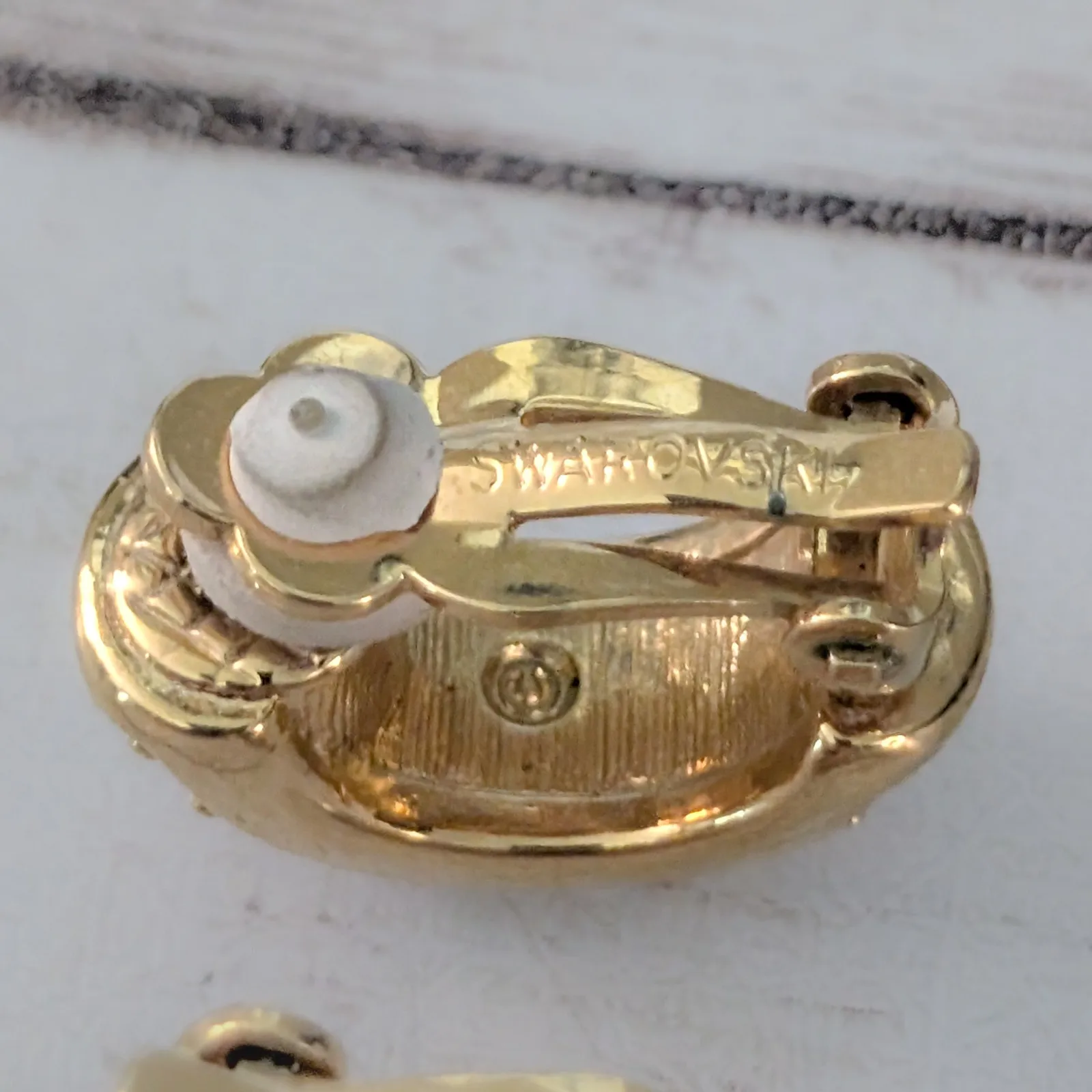 Vintage Swarovski Clip On Earrings Statement Gold Tone & Clear Crystal - Image 6