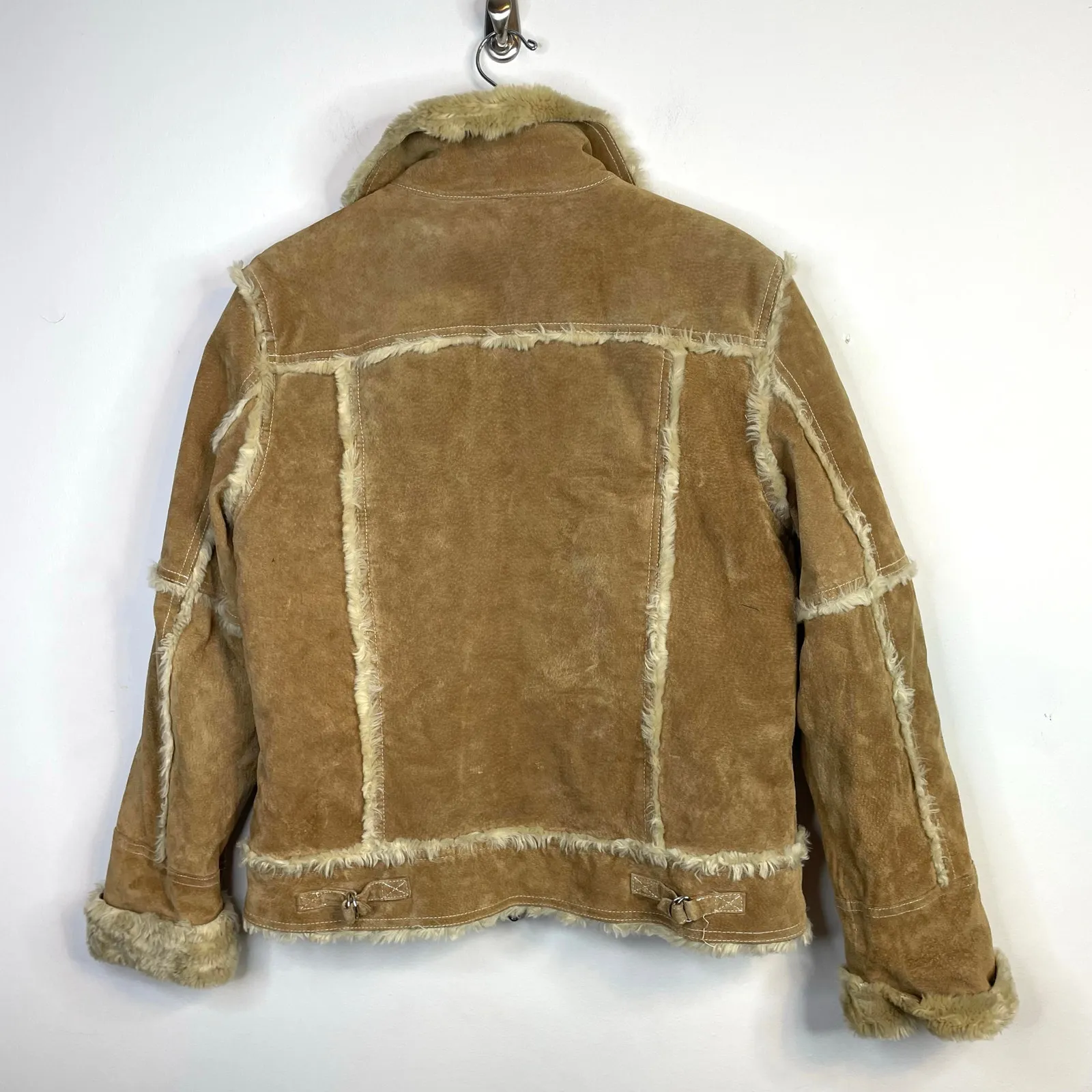 Wilsons Leather Suede Faux Shearling Fur Moto Jacket Boho Penny Lane Womens XL - Image 9