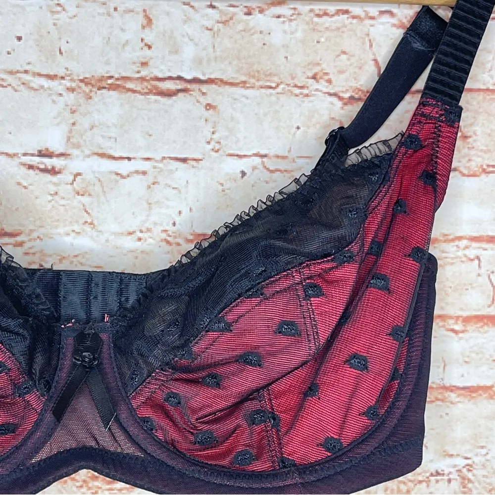 Parfait | 32DDD Red/Black Heart Lace Bra Black Size undefined - Image 2