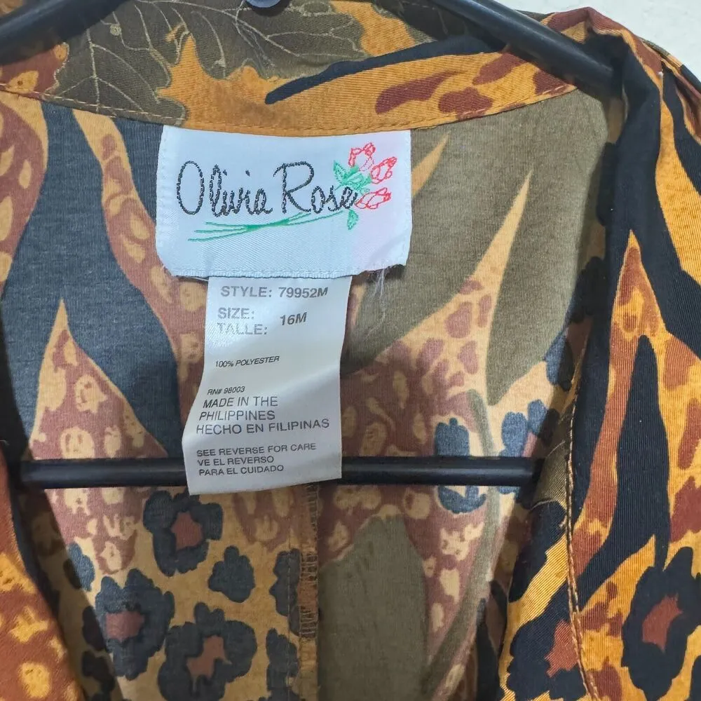 Vintage 90s Olivia Rose Sz 16 Midi Dress Safari Jungle animal print Sleeveless Brown - Image 4