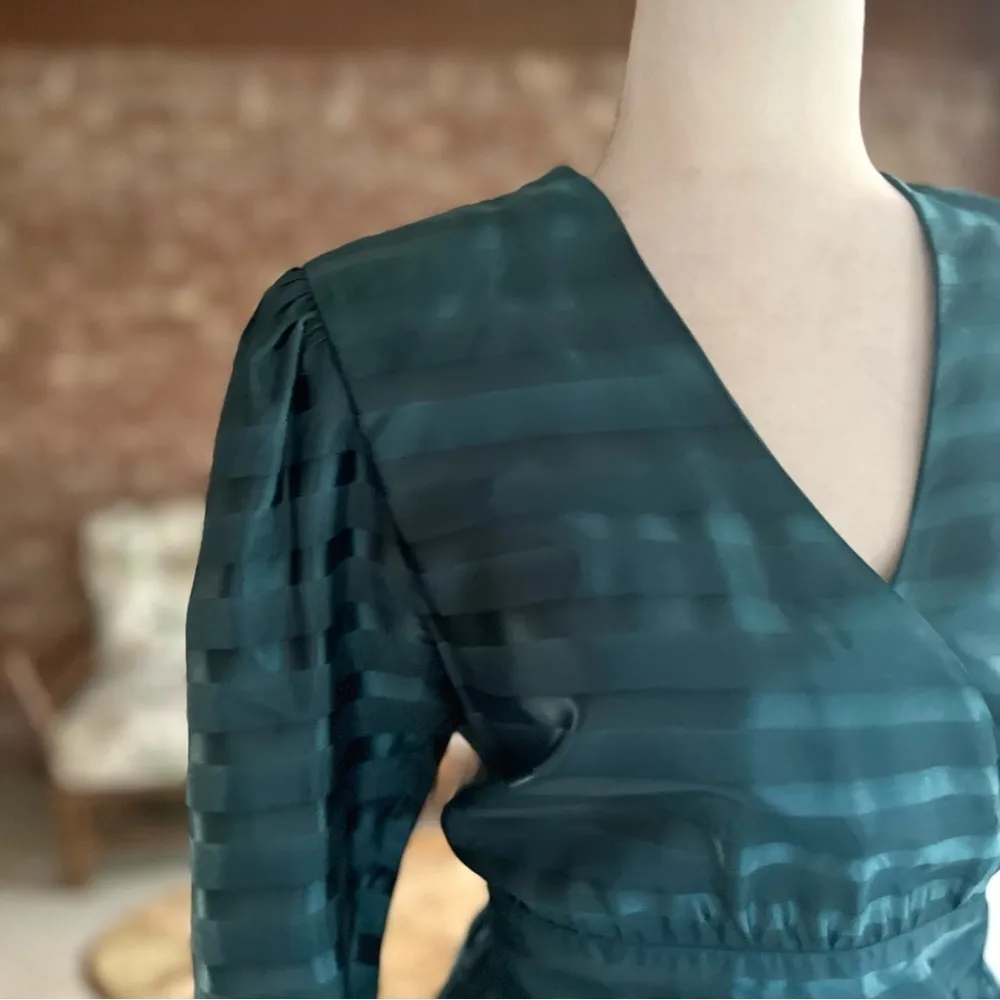 Albert Nipon Skirt Set Vintage 80’s Teal Satin Top& Peplum Skirt 6 Cocktail Chic Blue - Image 4