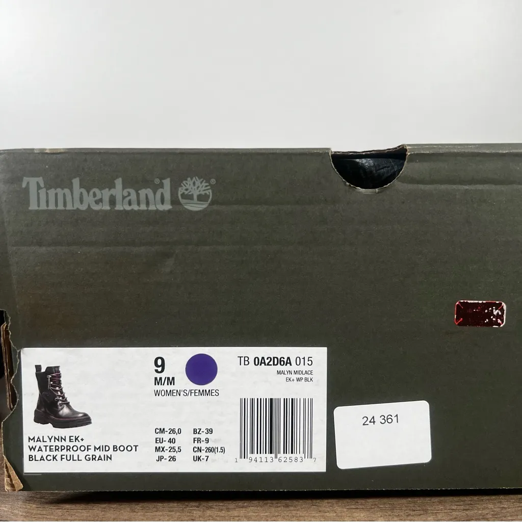 Timberland Malynn EK+ Waterproof Lace Up Jet Black Women’s Boot Size 9 #B1380A - Image 2