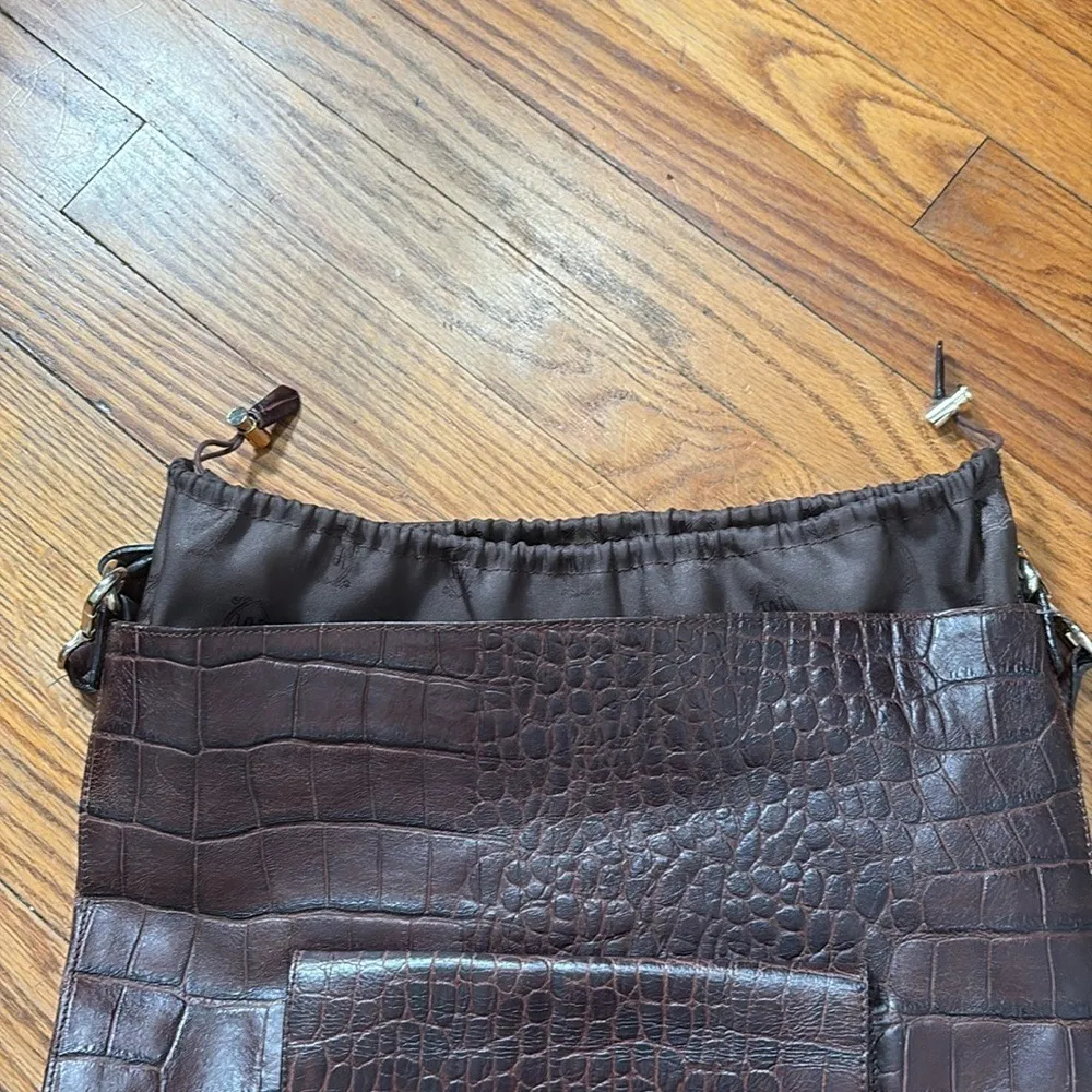 Massimo Dutti Cinch Closure Leather Shoulder Bag‎ Crocodile Texture Brown - Image 13