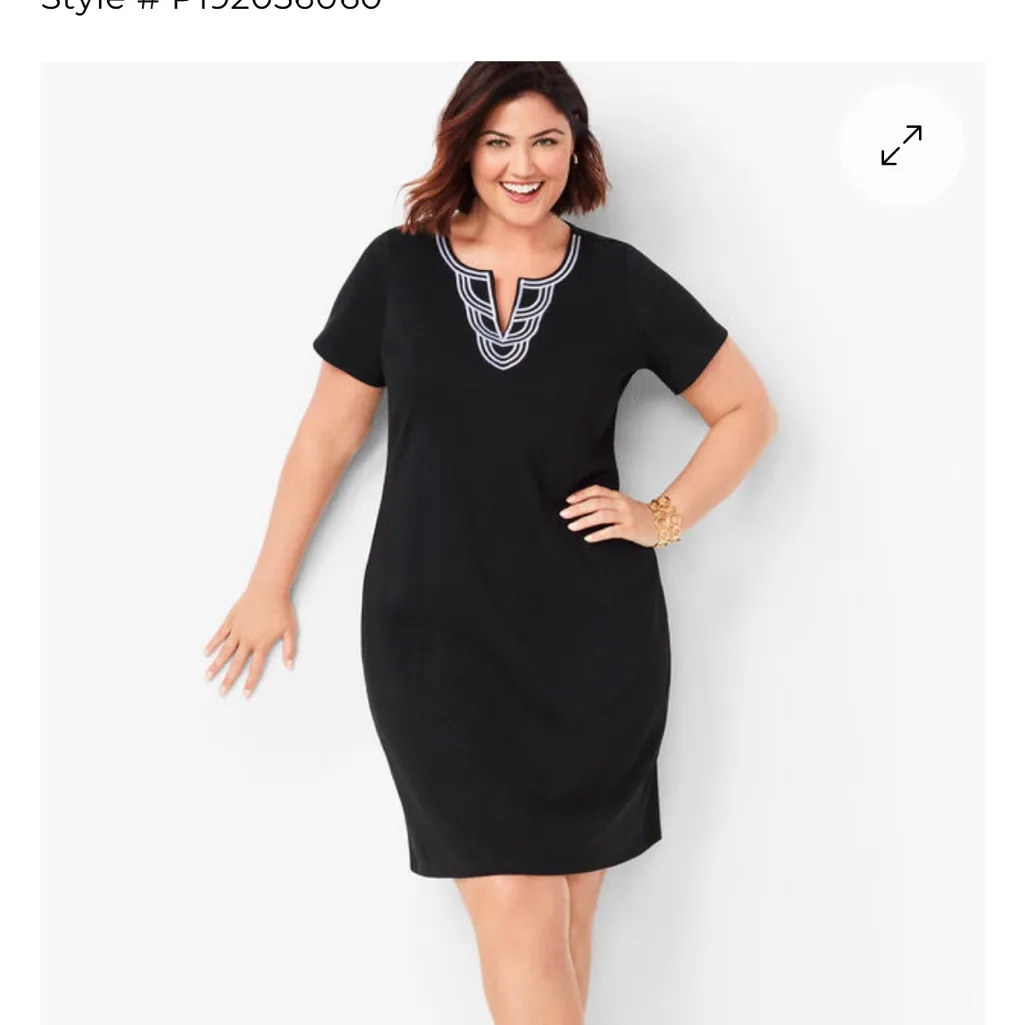 Talbots Embroidered Slub Jersey Shift Dress Black White Size XL Knee Length - Image 10