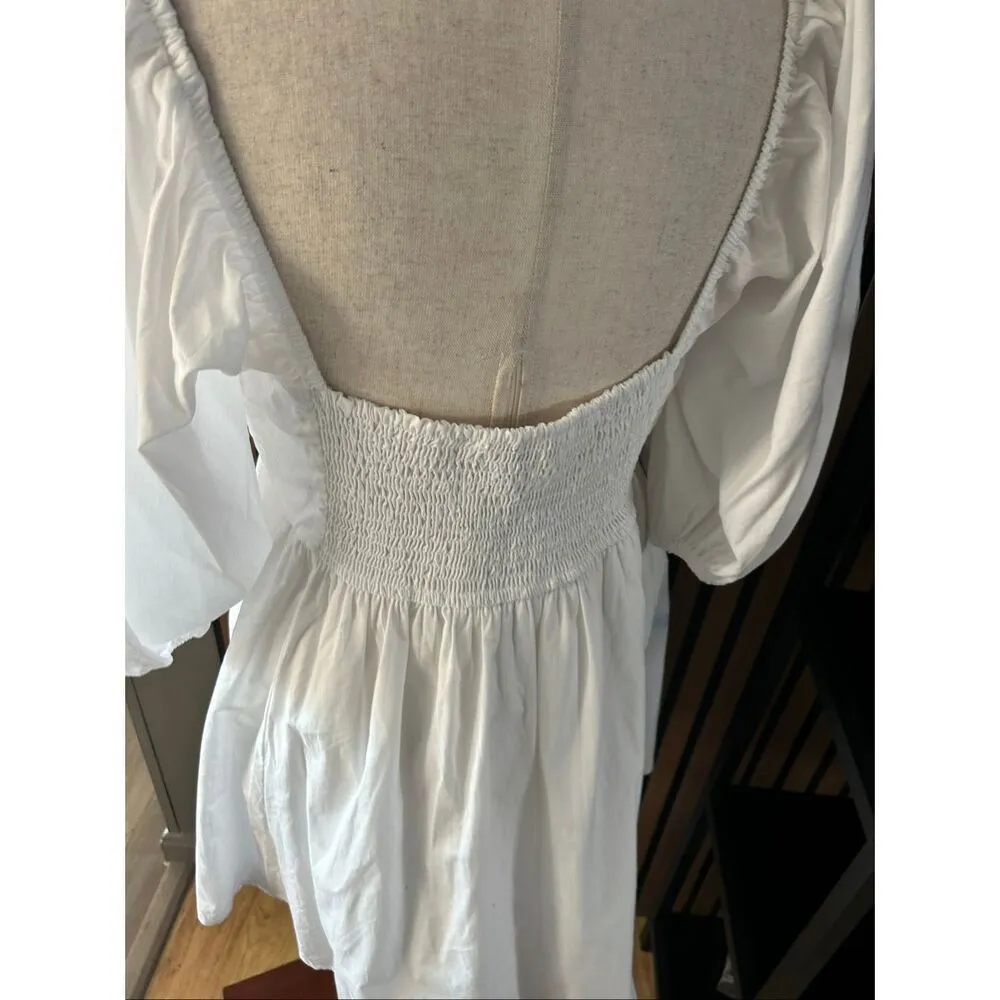Abercrombie Fitch Ruched Bodice Puff Sleeve Mini Dress White M - Image 9