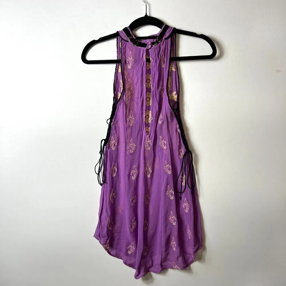 Free People Sunset Kisses Embroidered Lilac Sheer Tunic Top‎ women’s medium - Image 9