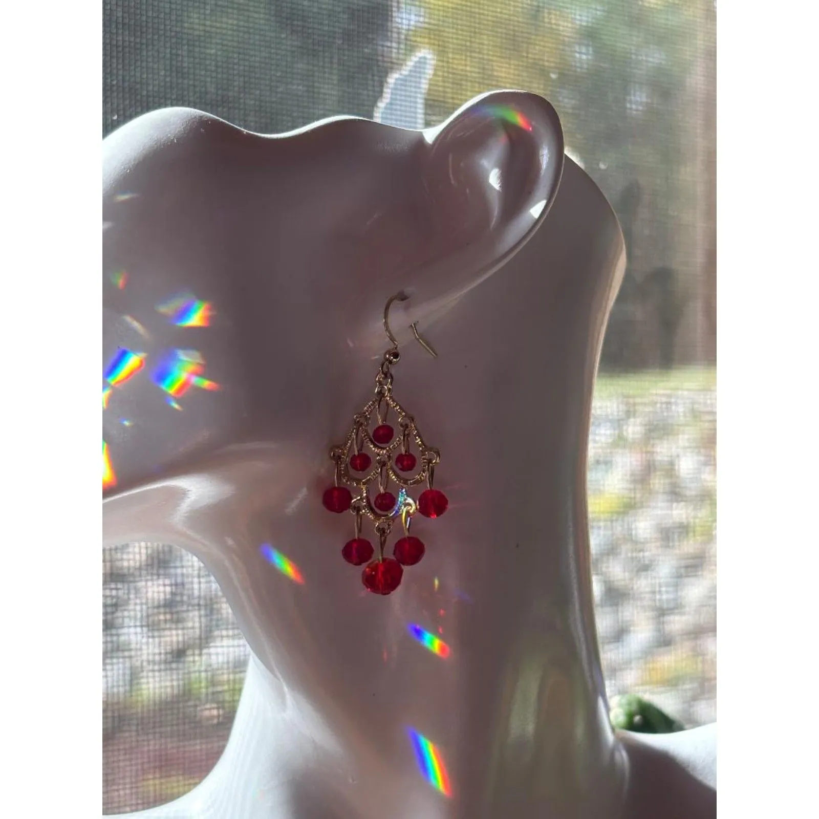 Red Chandelier Bead Earrings NWT - Image 4