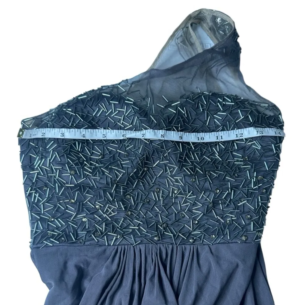 La Femme Gunmetal Grey Beaded One-Shoulder Mesh & Jersey Gown Size 6 - Image 8