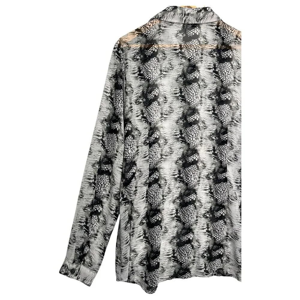 Cabi Top Womens Large Black Gray Snake Print Reptile Sheer Long Sleeve Button Up - Image 5