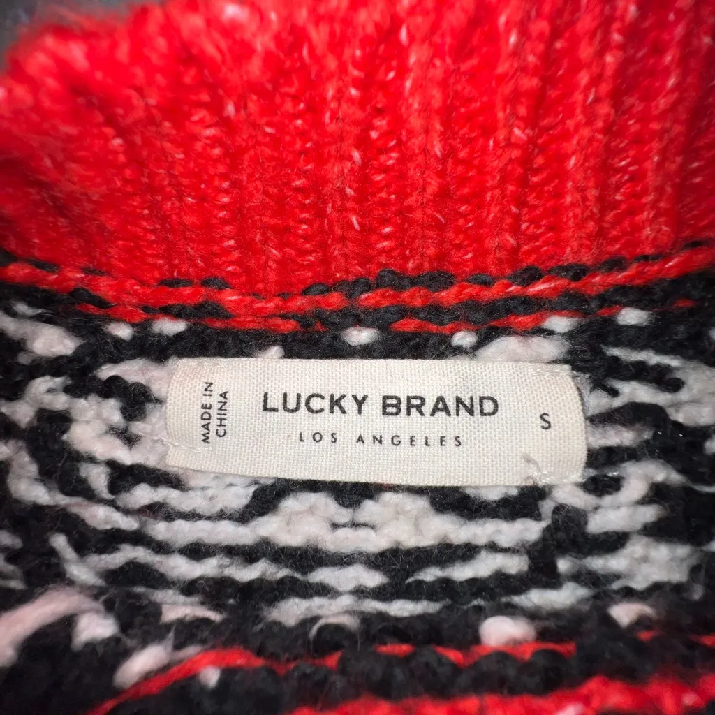 Lucky Brand brilliant red, black and white Fair Isle Women's Sweater SMALL - Image 10