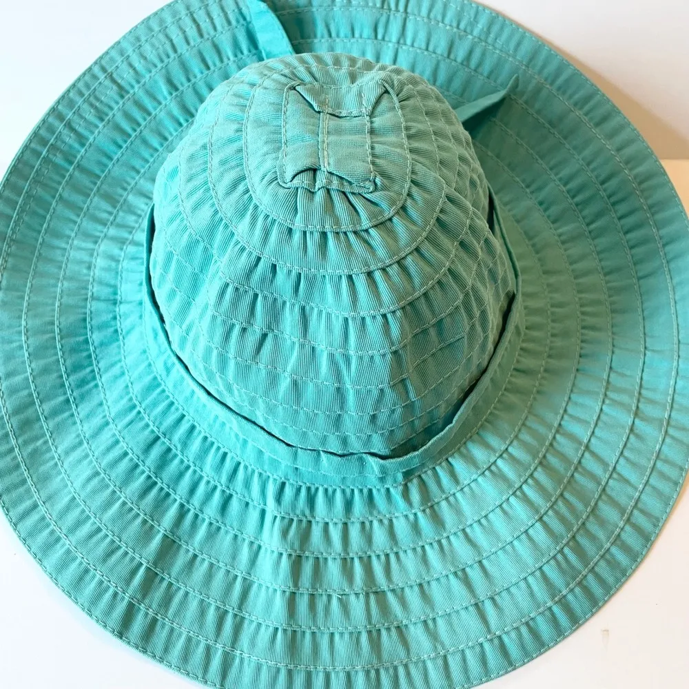 Scala Aqua Blue Sun Hat Wide Brim Ribbon Accent Summer Beach One Size Vacation - Image 3