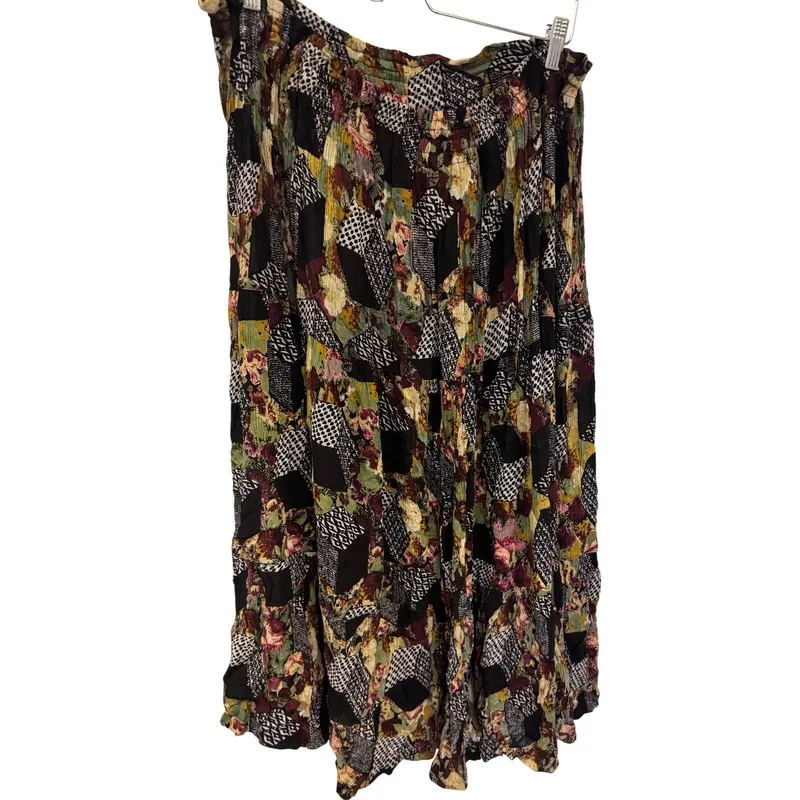 Indira‎ Floral Maxi Skirt Women's Size M Drawstring Pleated Off - Image 4