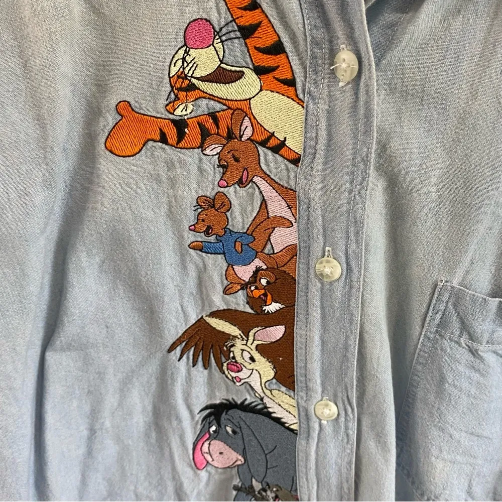 The Disney Store Vintage Embroidered Winnie the Pooh Chambray Button Down - Image 3