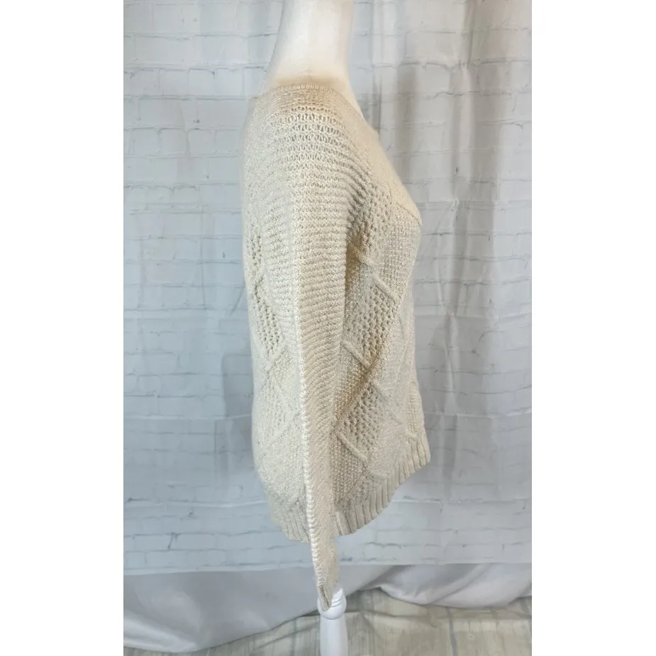 AMERICAN EAGLE Women's Sweater Crewneck Pullover Cream Cable Knit Size M - Image 5