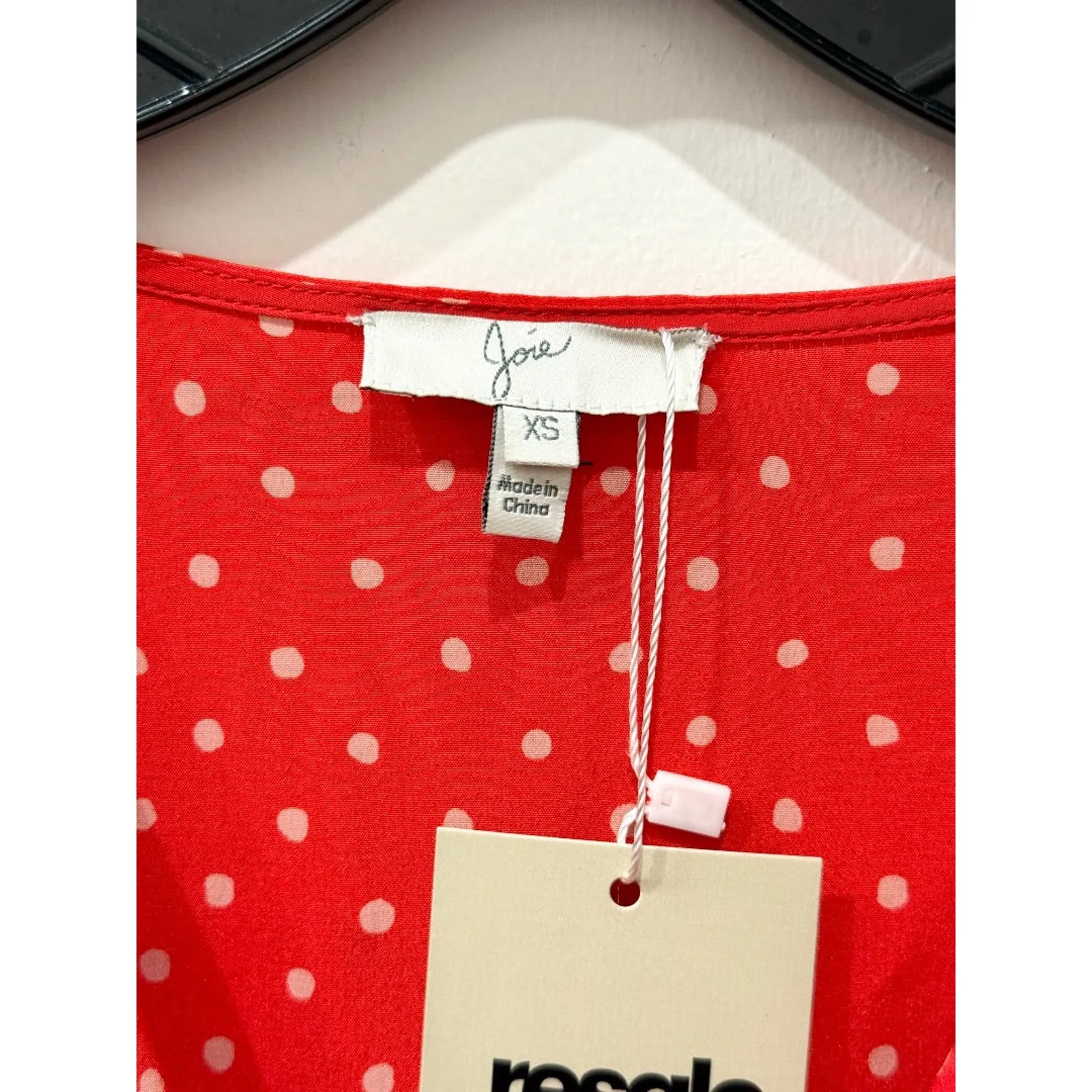 Joie 100% Silk Polka Dot Long Sleeve V-Neck Blouse Top Red/White Women's Size XS - Image 3