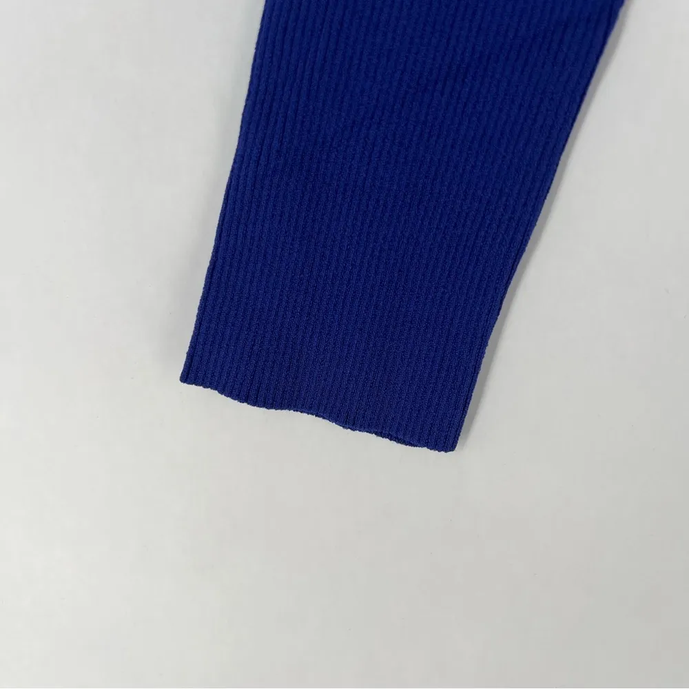 Live In Process Verso Cropped Wrap‎ Effect Ribbed Stretch Knit Top In Blue Size XL - Image 5