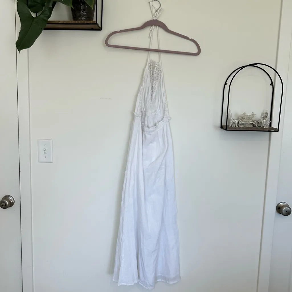 Anthropologie Raga Dress Maxi White Crochet Halter Empire Boho Swim Coverup S - Image 2