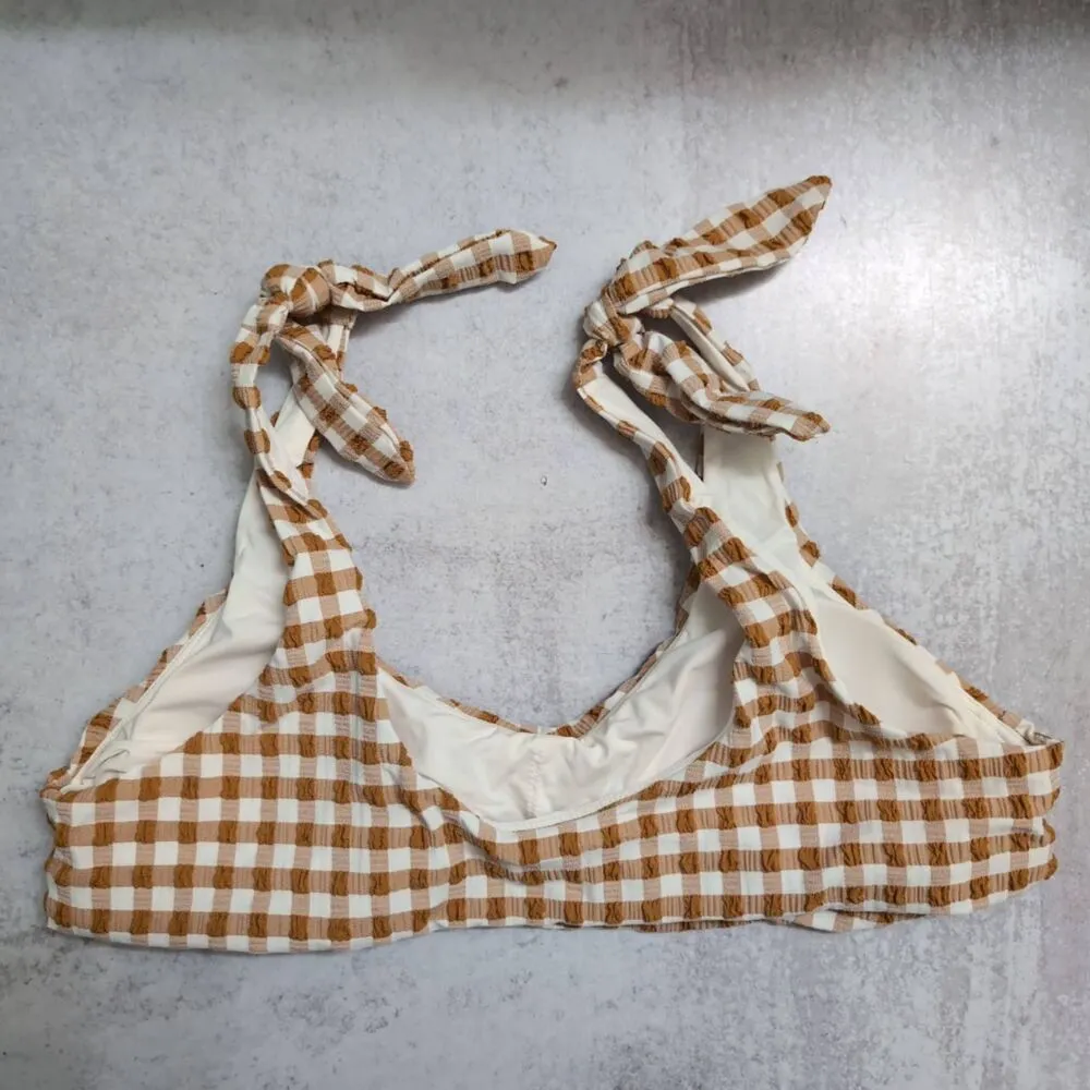 NWT Andie Sparrow Gingham Mandalay Bikini Top Tie Straps Swimwear Size Large - Image 3
