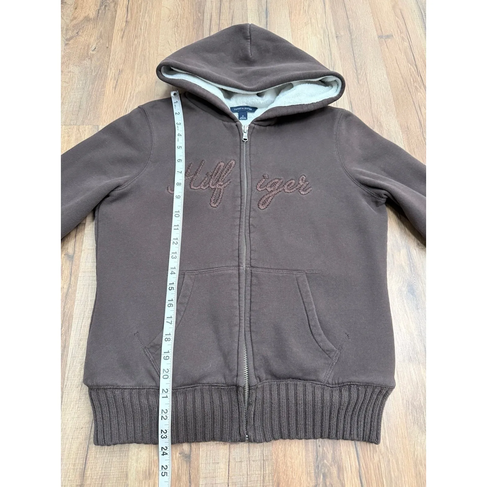 Tommy Hilfiger Brown Sherpa Lined Full Zip Hoodie Women's Size M - Image 9