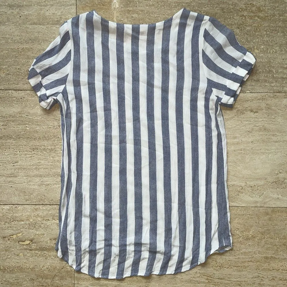 Soft Surroundings Tunic Shirt Top Womens Sz XS Linen Cuffed Short Sleeve Striped - Image 5