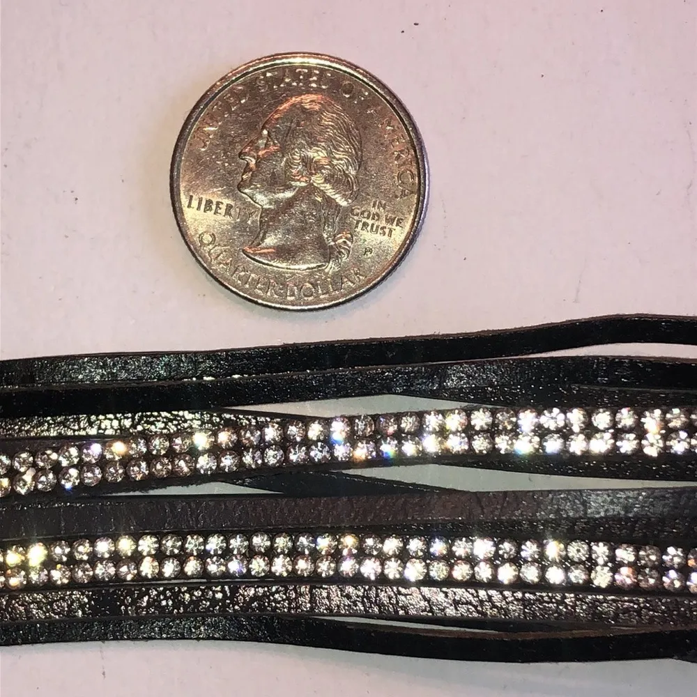 Gray Bronze Metallic CZ Rhinestone Multi Strand Boho Wrap Bracelet - Image 6