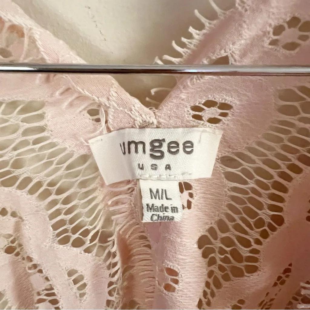 Umgee USA Pink Crochet Lace Open Front Kimono Top Size M/L Floral Sheer - Image 5